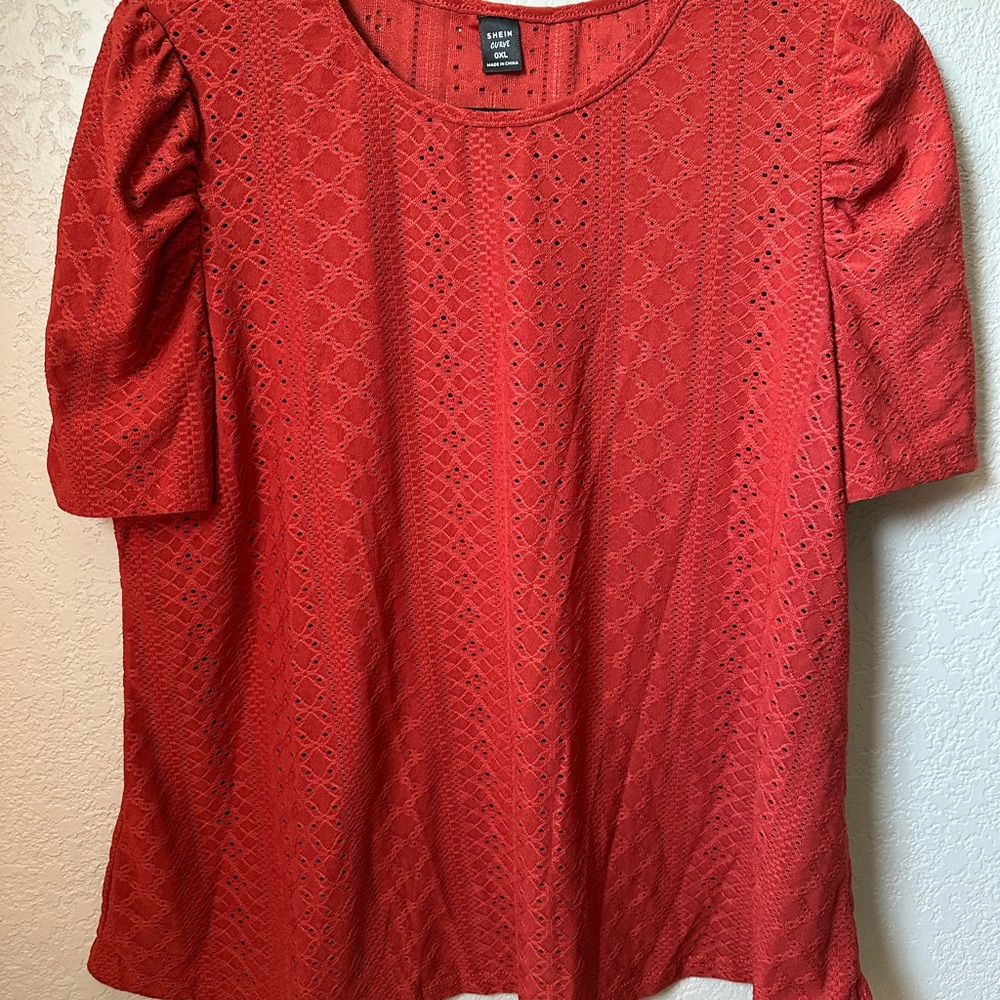 SHEIN Red Lace Blouse